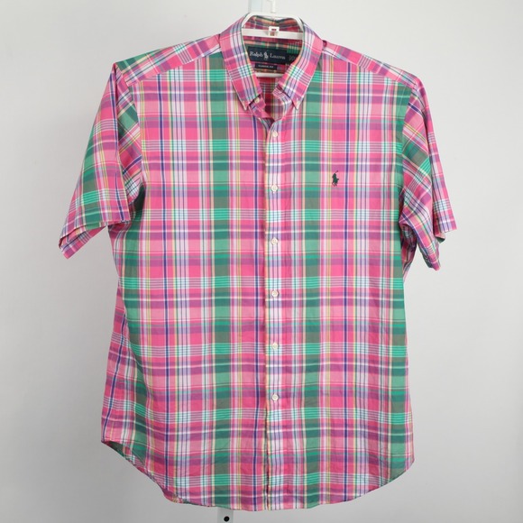 Ralph Lauren Pink and Green Plaid Casual Button Down Shirt - Picture 2 of 11